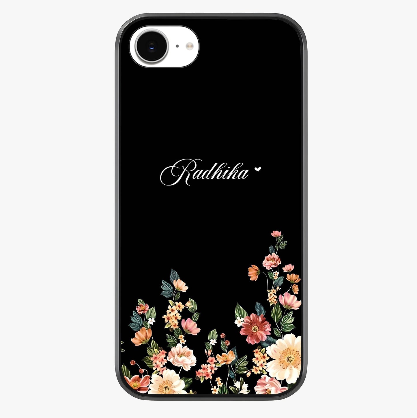 Floral Design With A Custom Personalized Name Glass Case showing full back design in clean flat view with glossy glass finish.