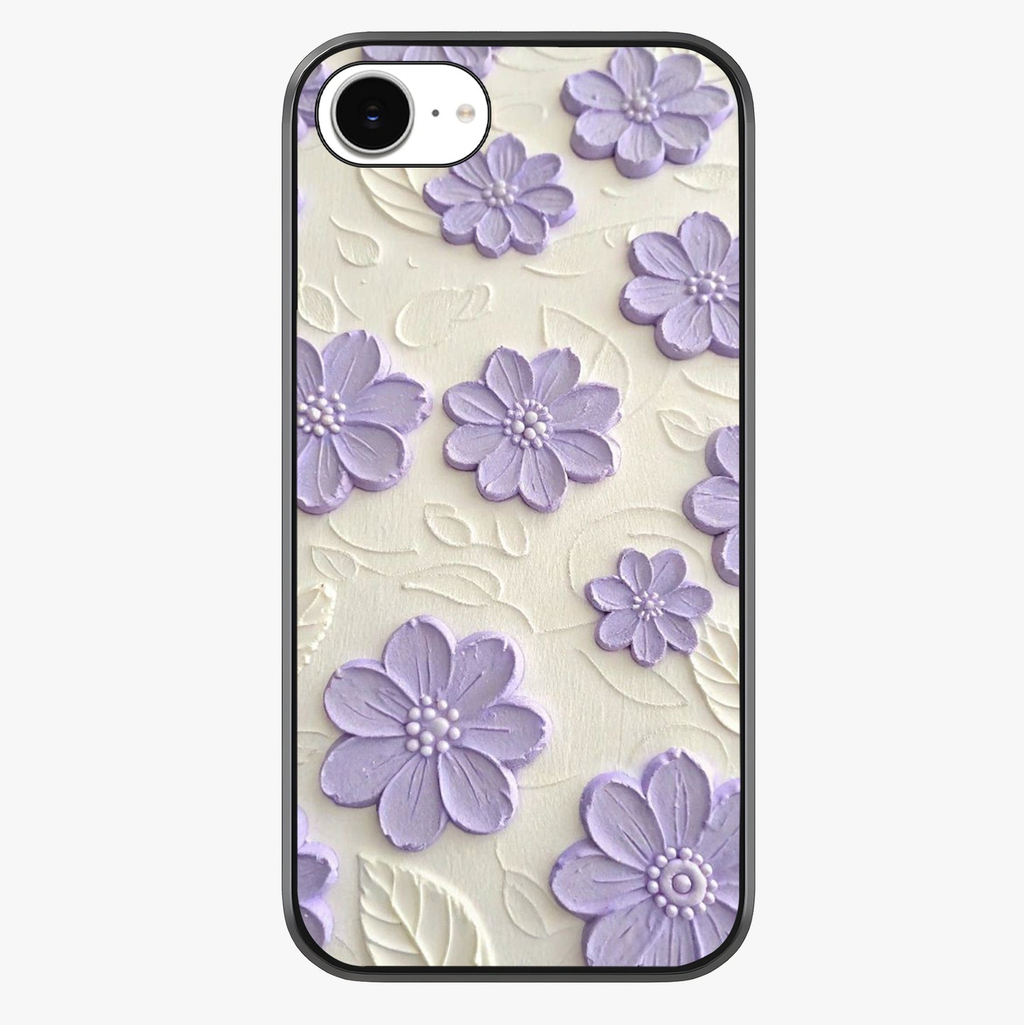 Floral Wall Art With Purple Flowers Glass Case showing full back design in clean flat view with glossy glass finish.