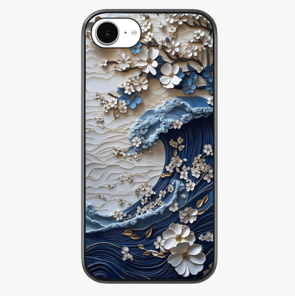 Floral Wave Origami Glass Case showing full back design in clean flat view with glossy glass finish.