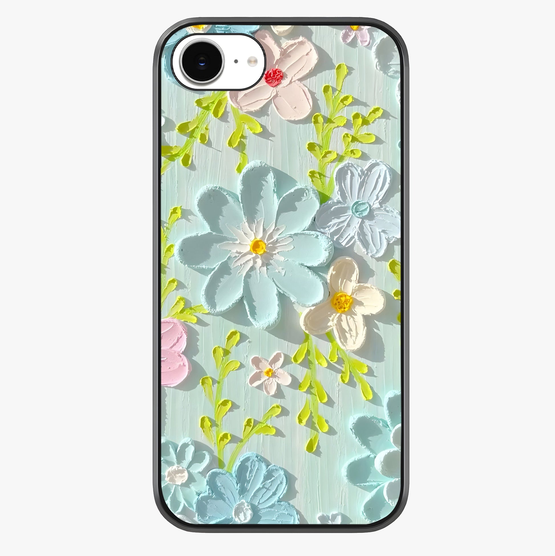 Frosted Petal Garden Glass Case showing full back design in clean flat view with glossy glass finish.