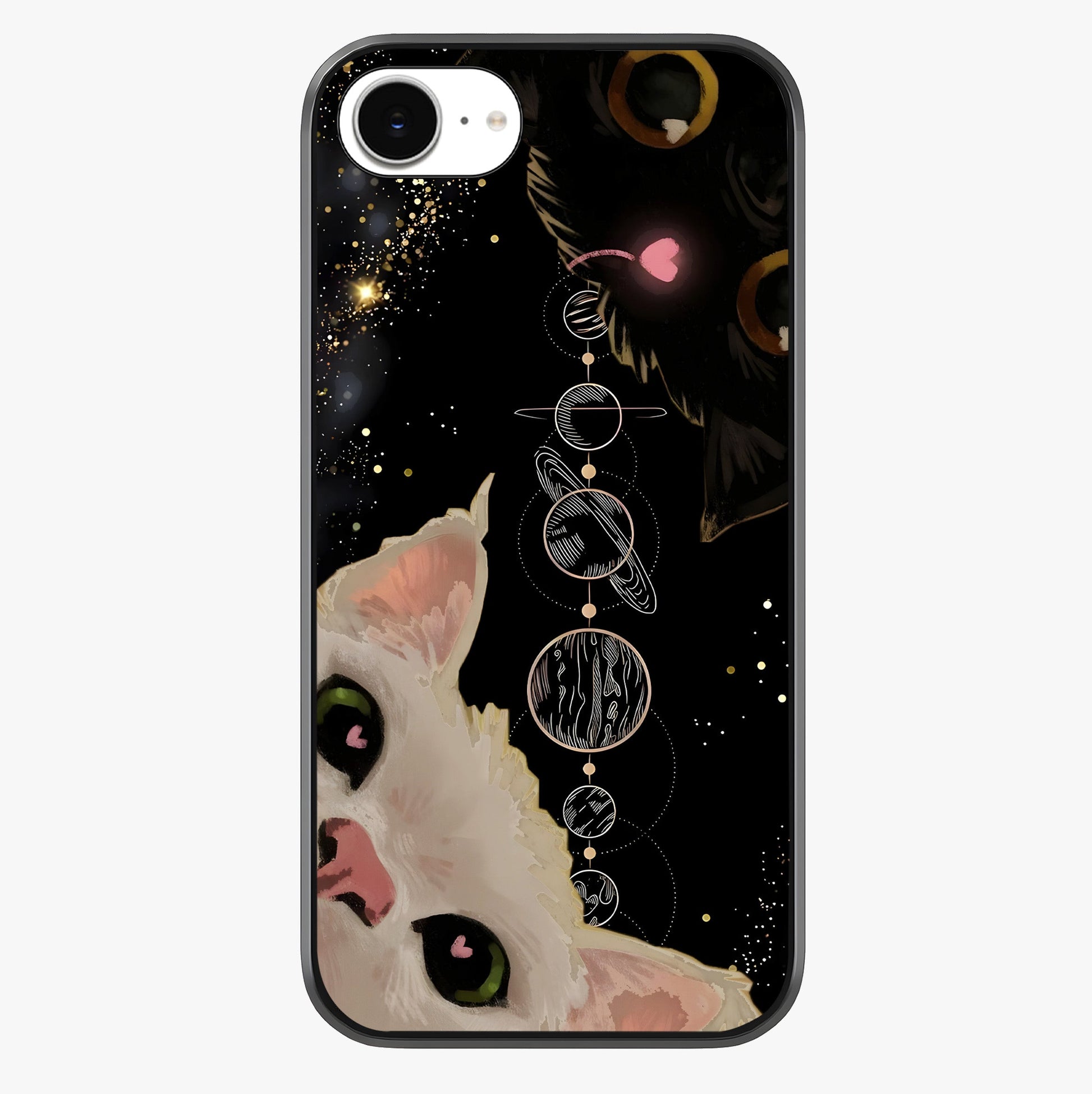 Galactic Cat Glass Case showing full back design in clean flat view with glossy glass finish.