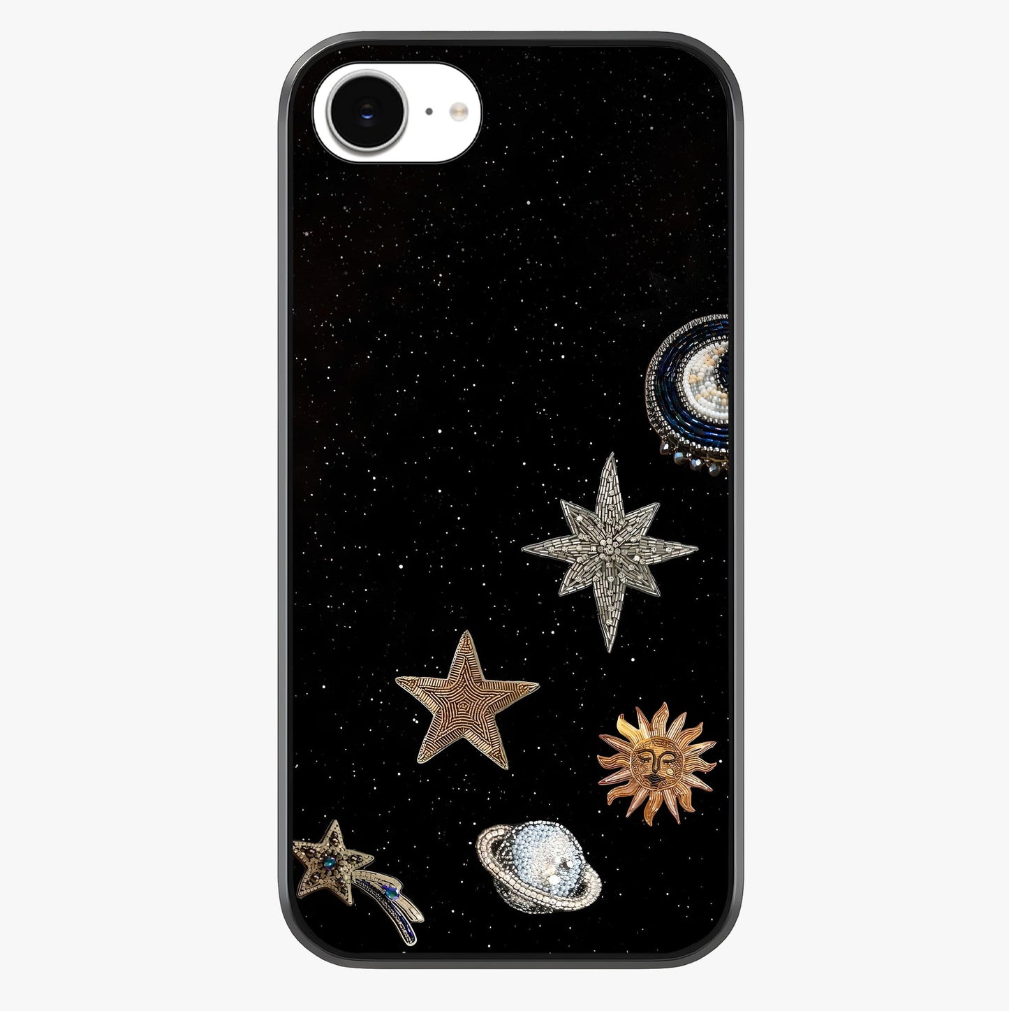 Galactic Charm Glow Glass Case showing full back design in clean flat view with glossy glass finish.