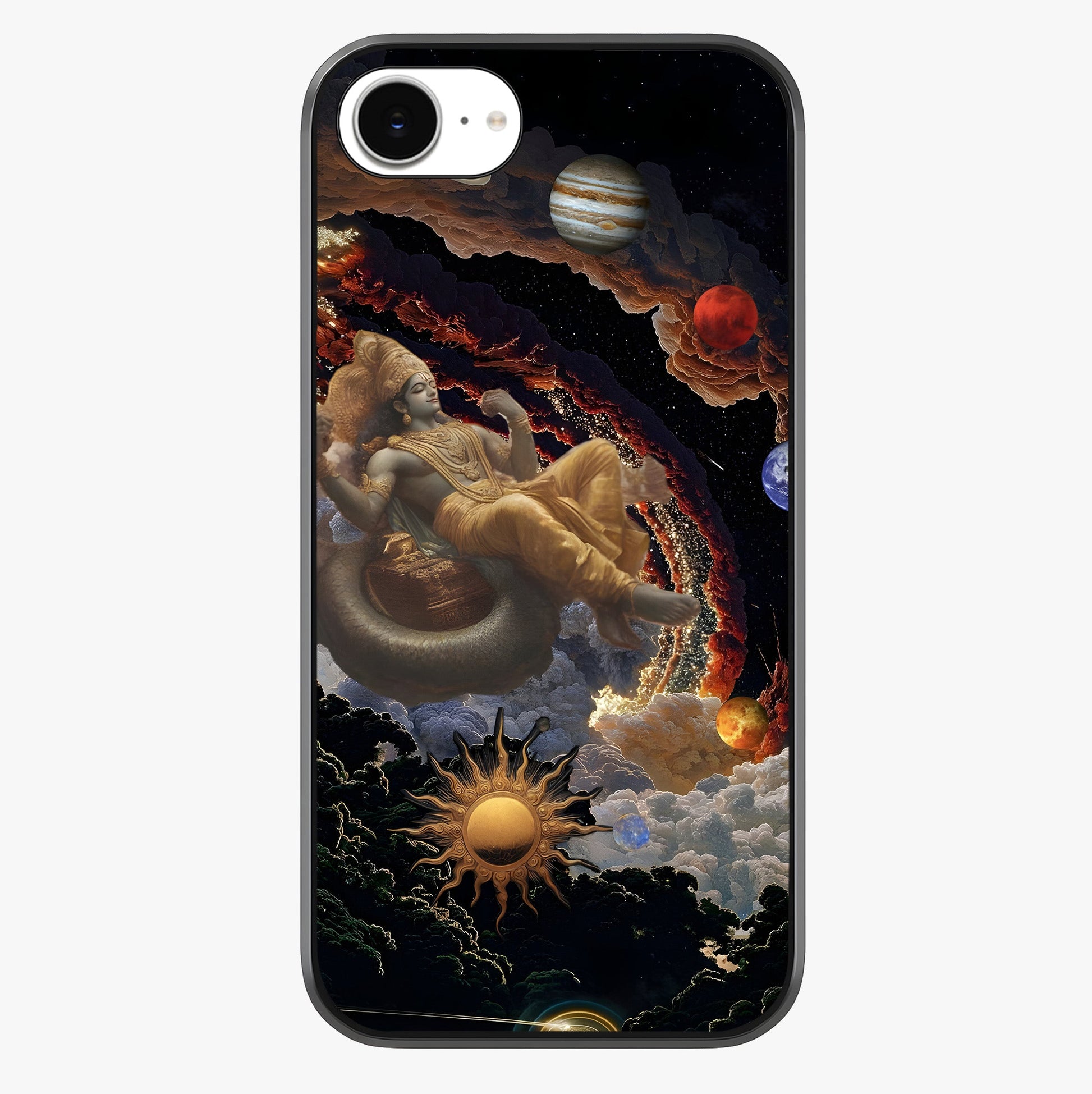 Galactic Divine God Glass Case showing full back design in clean flat view with glossy glass finish.