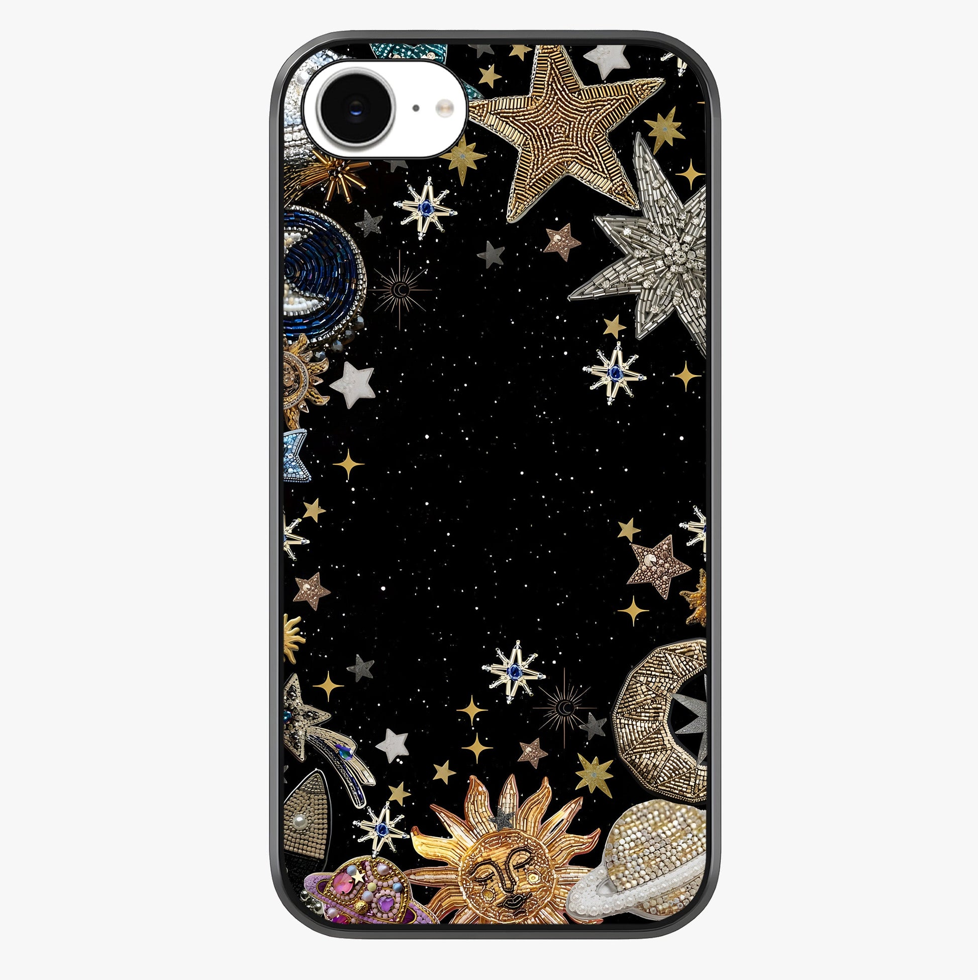 Galactic Jewel Stars Glass Case showing full back design in clean flat view with glossy glass finish.