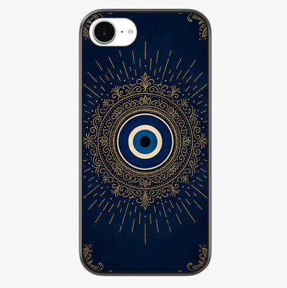 Golden Evil Eye Mandala Glass Case showing full back design in clean flat view with glossy glass finish.