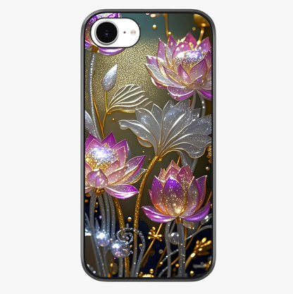 Golden Lotus Glow Glass Case showing full back design in clean flat view with glossy glass finish.