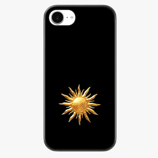 Golden Sun Minimalism Glass Case showing full back design in clean flat view with glossy glass finish.
