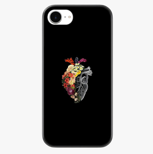 Heart With Flowers Glass Case showing full back design in clean flat view with glossy glass finish.