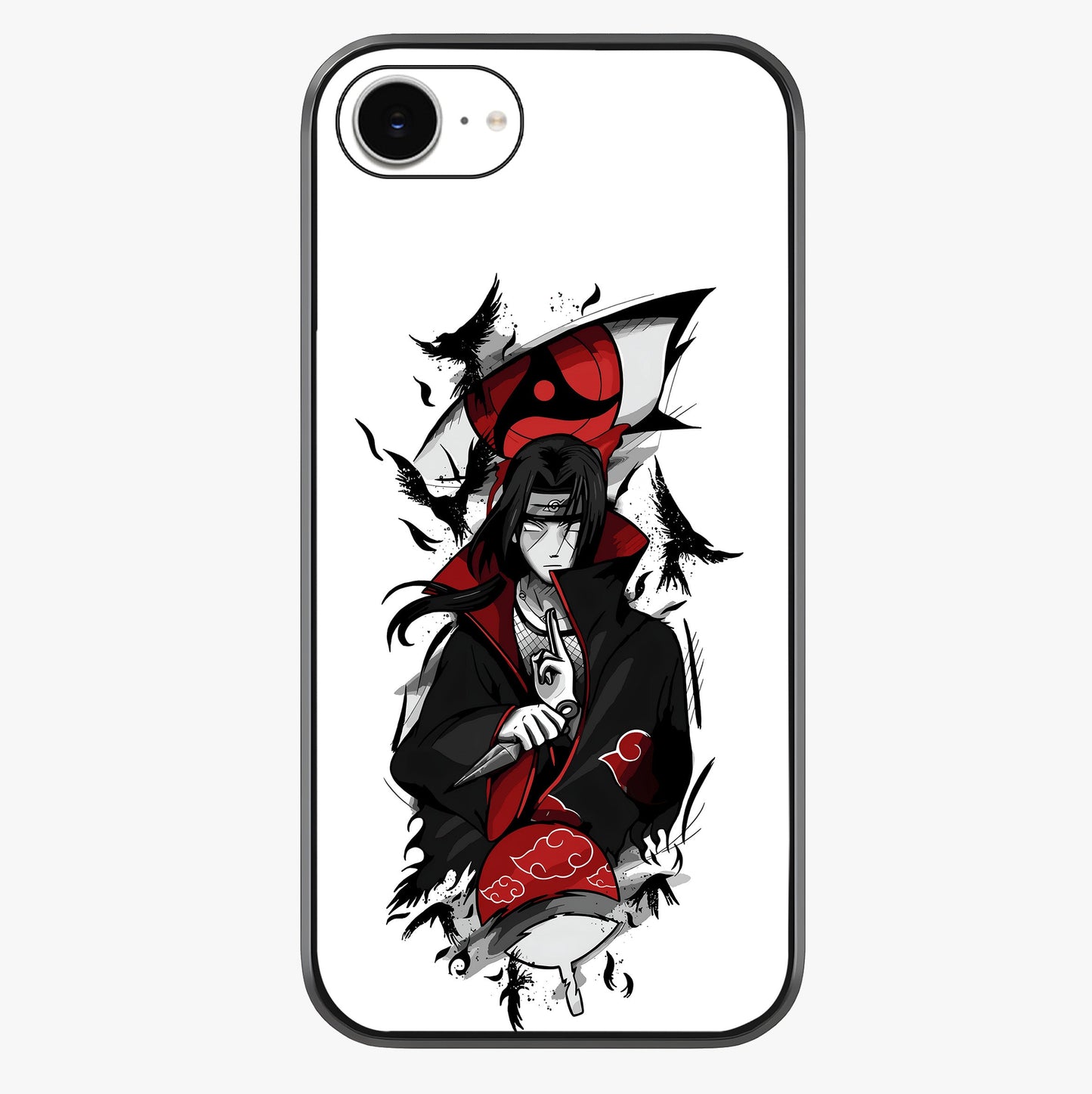 Itachi Sharingan Glass Case showing full back design in clean flat view with glossy glass finish.