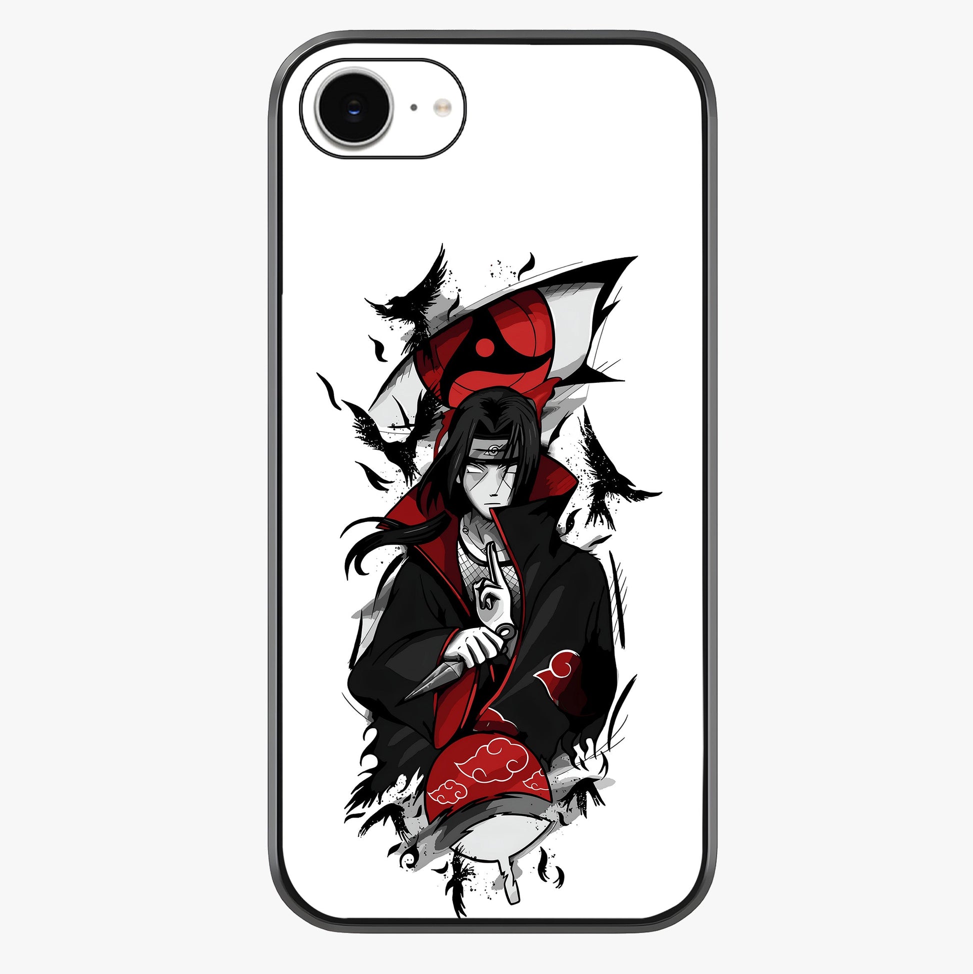 Itachi Sharingan Glass Case showing full back design in clean flat view with glossy glass finish.