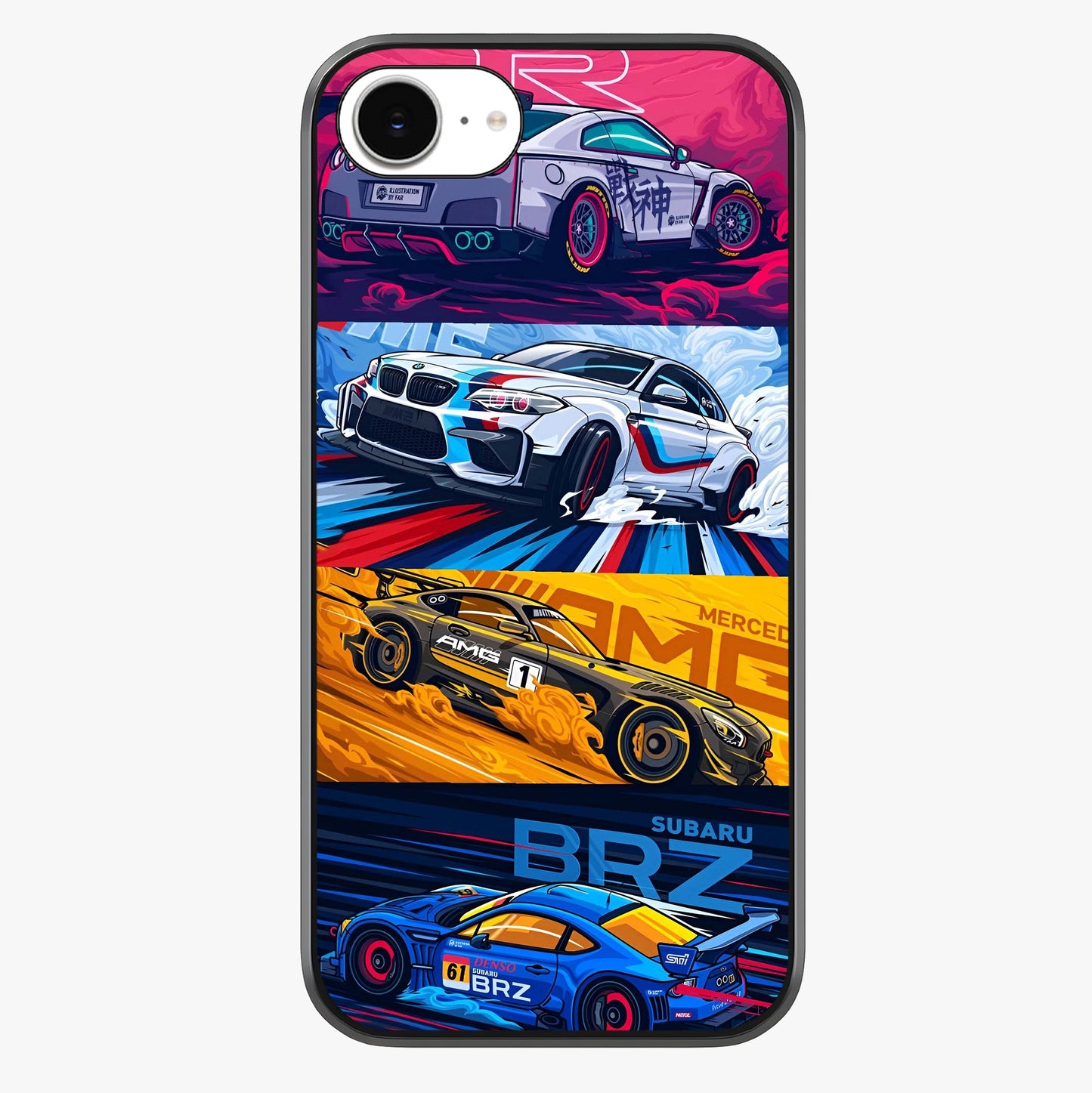 Jdm Sports Car Glass Case showing full back design in clean flat view with glossy glass finish.
