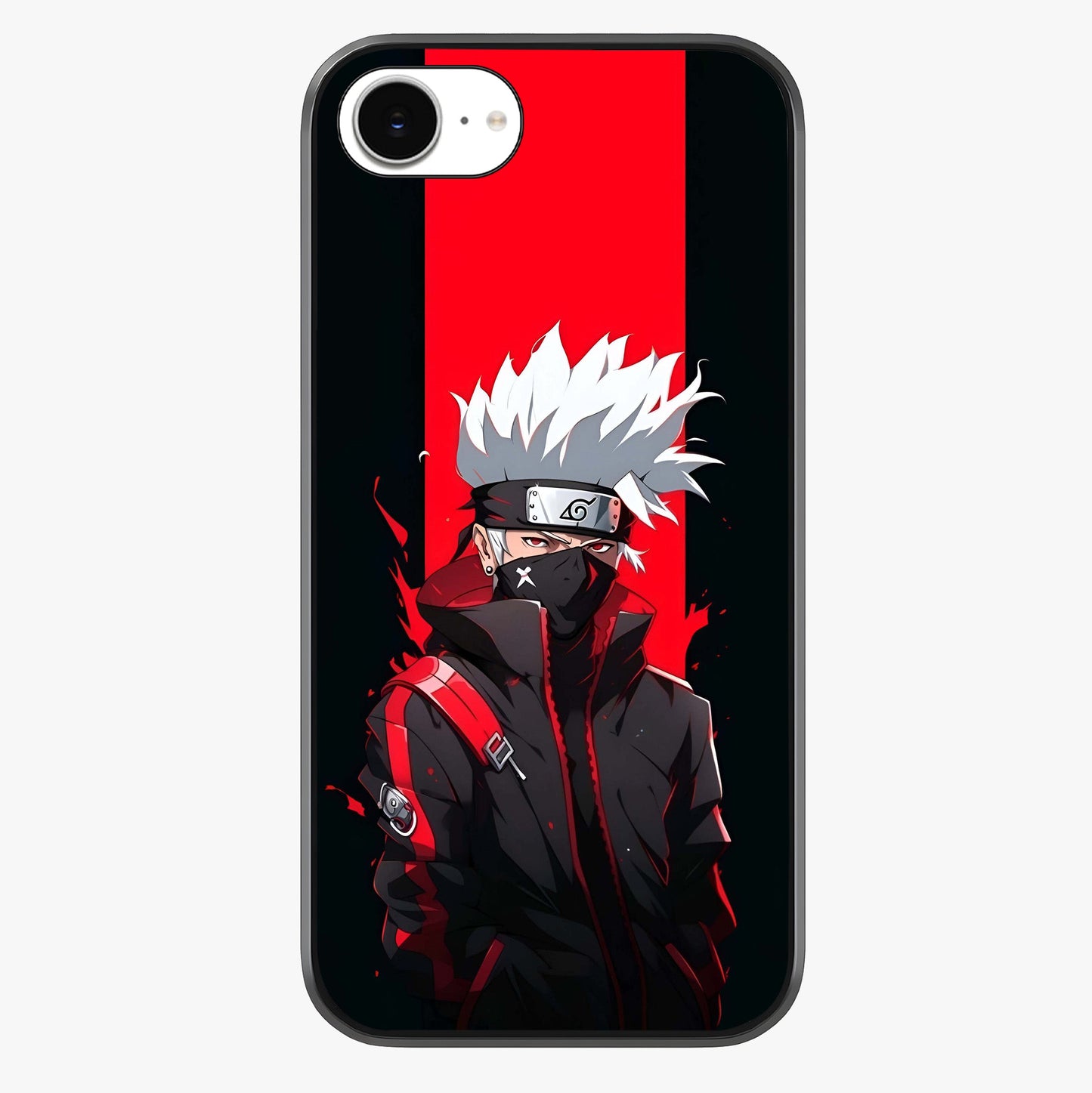 Kakashi Scarlet Shadow Glass Case showing full back design in clean flat view with glossy glass finish.
