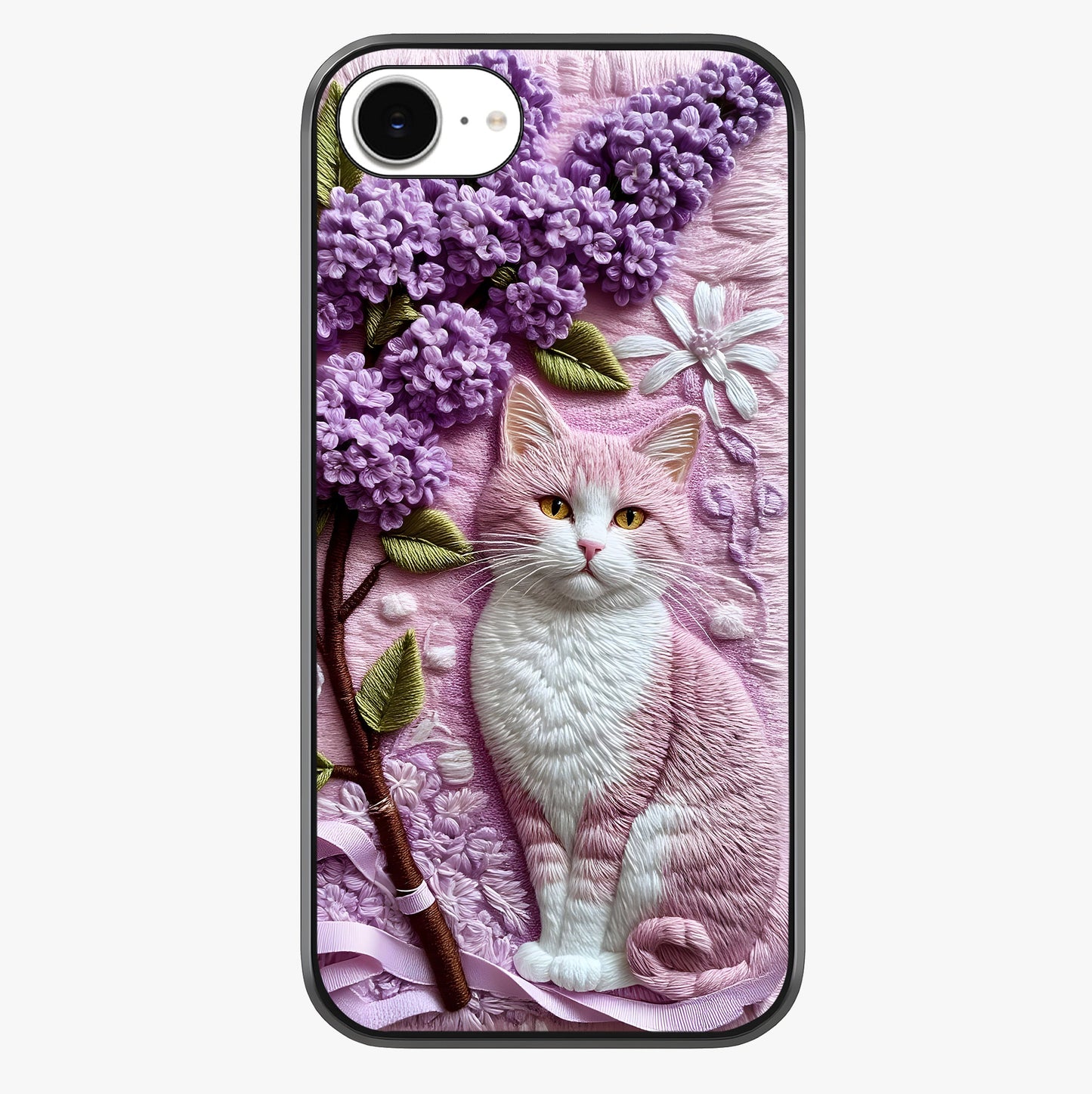 Lavender Cat Whimsy Glass Case showing full back design in clean flat view with glossy glass finish.