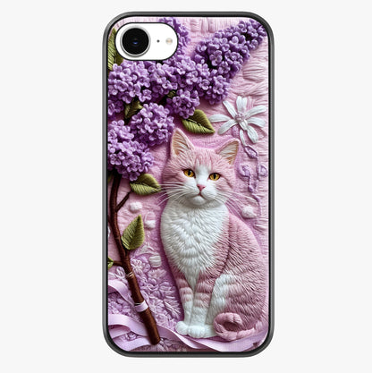 Lavender Cat Whimsy Glass Case showing full back design in clean flat view with glossy glass finish.