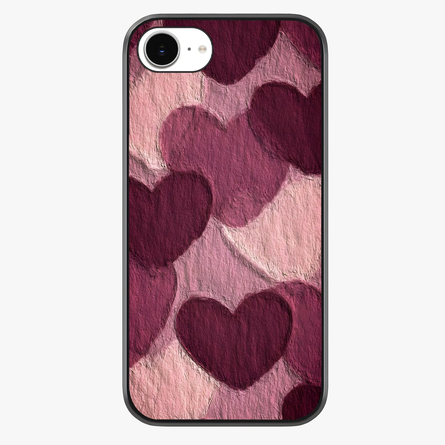 Layered Paper Hearts Glass Case showing full back design in clean flat view with glossy glass finish.