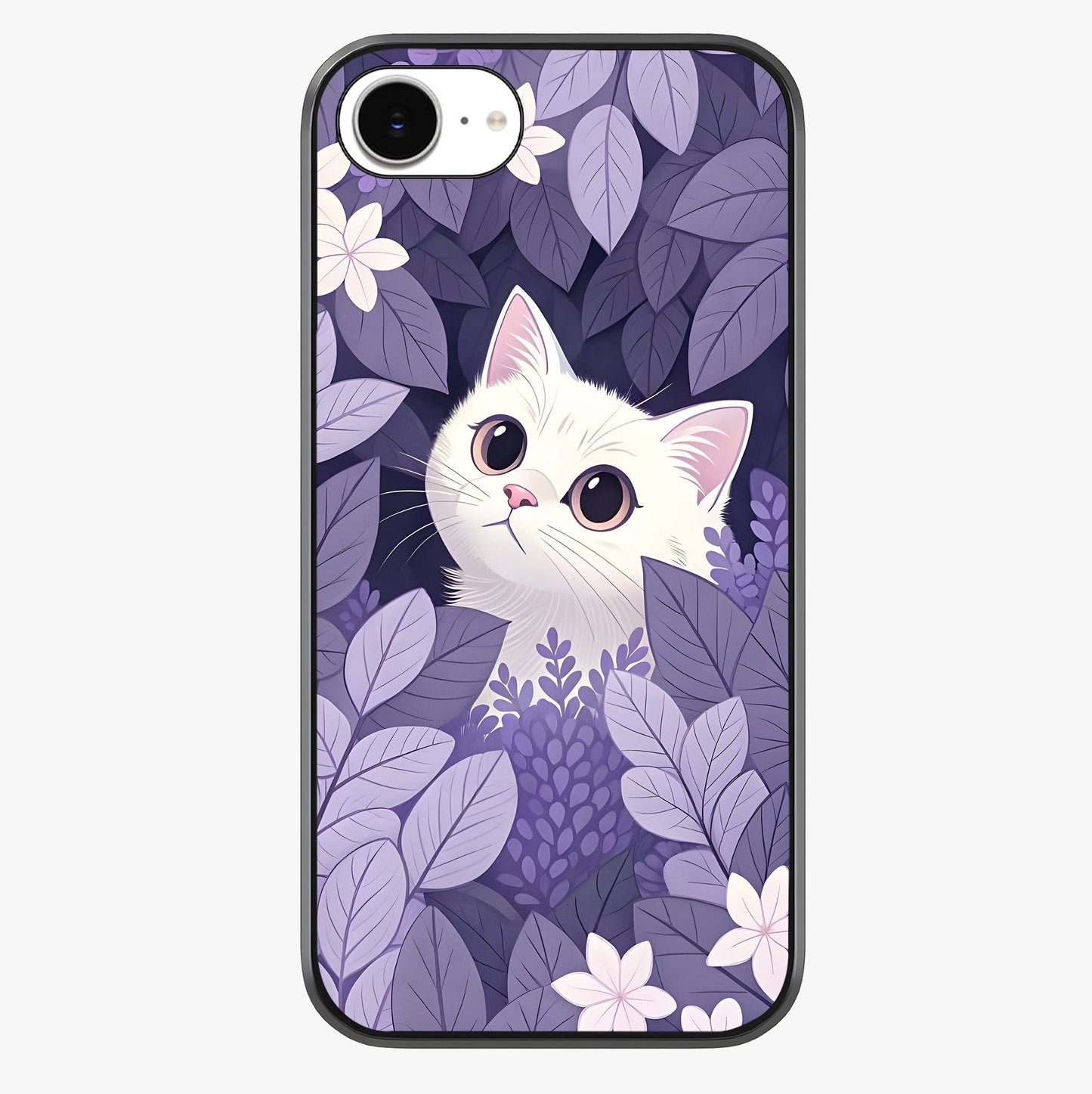 Lilac Hide Peek Cat Glass Case showing full back design in clean flat view with glossy glass finish.