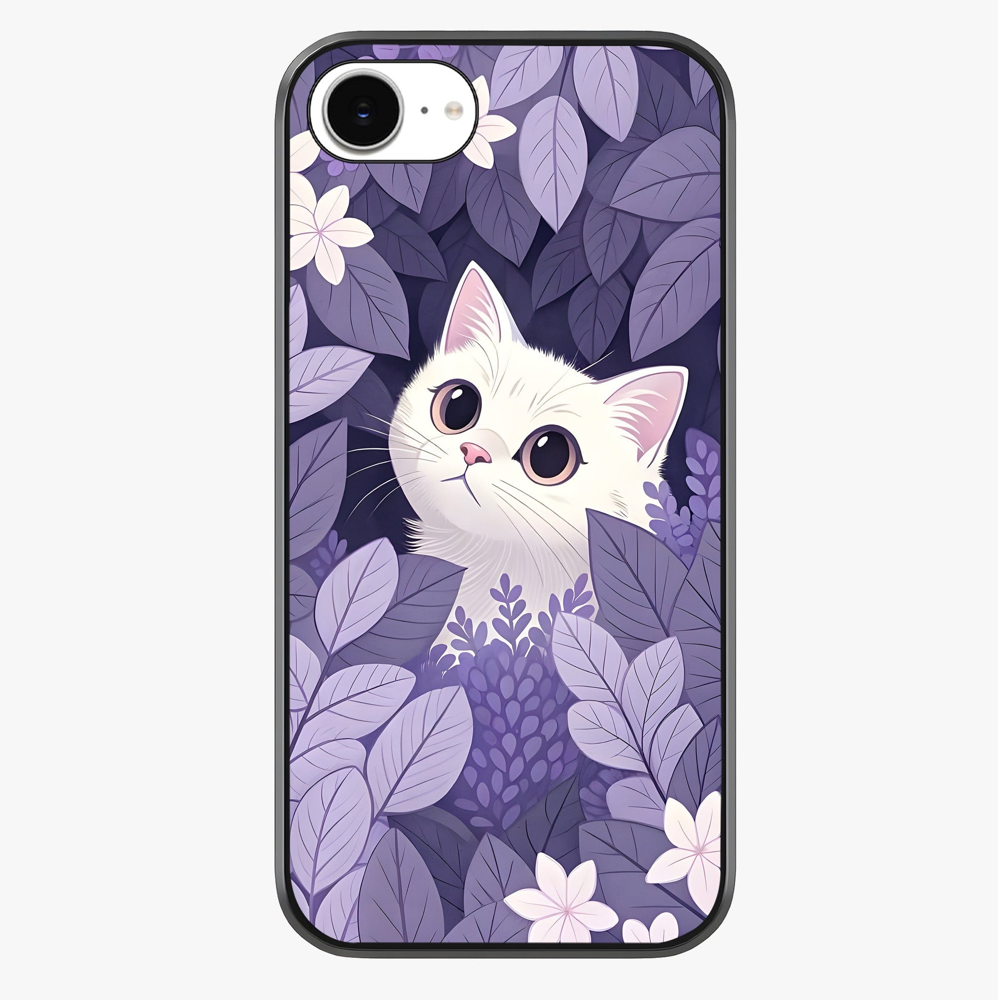 Lilac Hide Peek Cat Glass Case showing full back design in clean flat view with glossy glass finish.