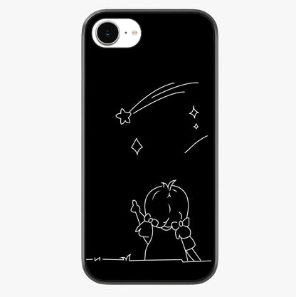 Line Art Girl With Shooting Stars Glass Case showing full back design in clean flat view with glossy glass finish.