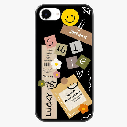 Lucky Aesthetic Collage Glass Case showing full back design in clean flat view with glossy glass finish.