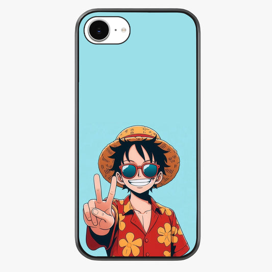 Luffy Summer Anime Vibe Glass Case showing full back design in clean flat view with glossy glass finish.