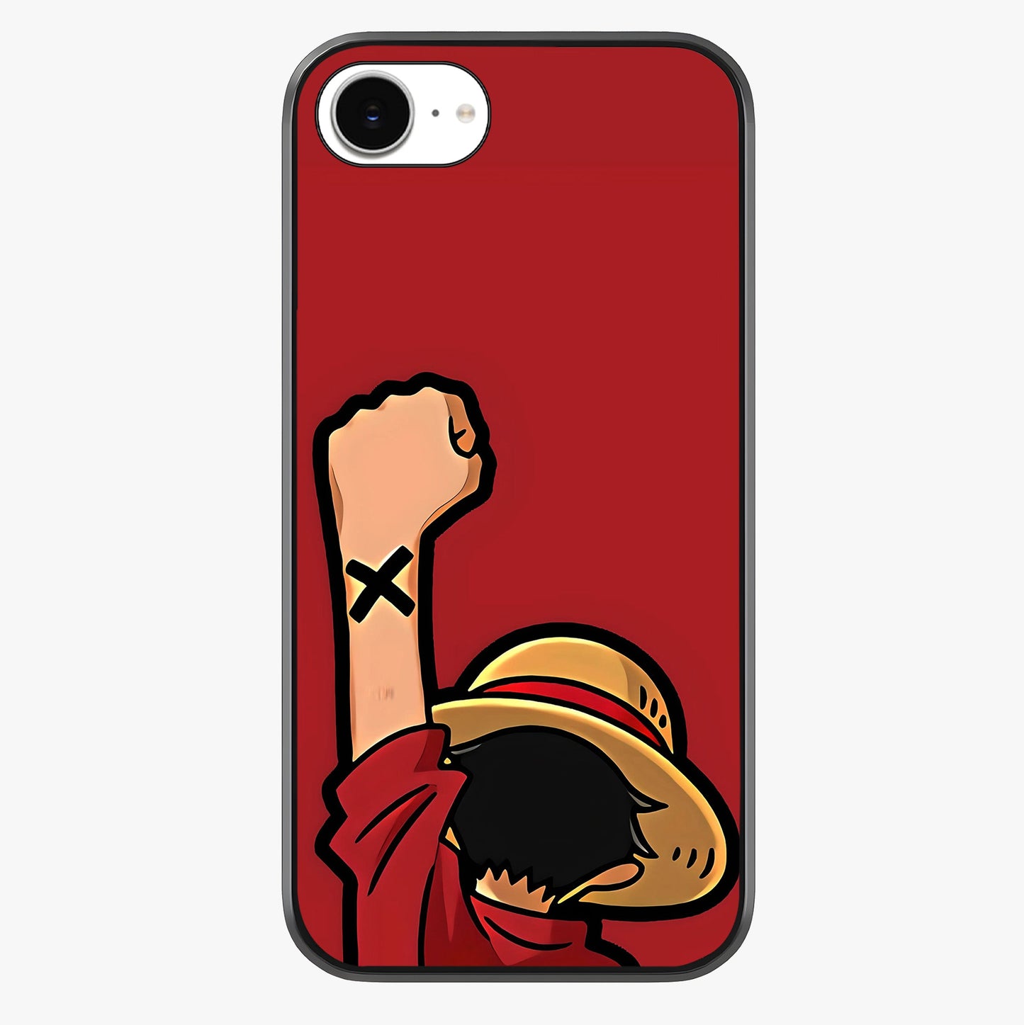 Luffy X Spirit Glass Case showing full back design in clean flat view with glossy glass finish.