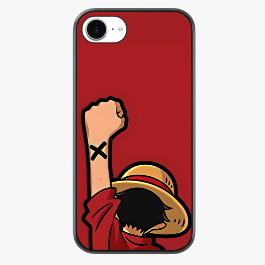 Luffy X Spirit Glass Case showing full back design in clean flat view with glossy glass finish.