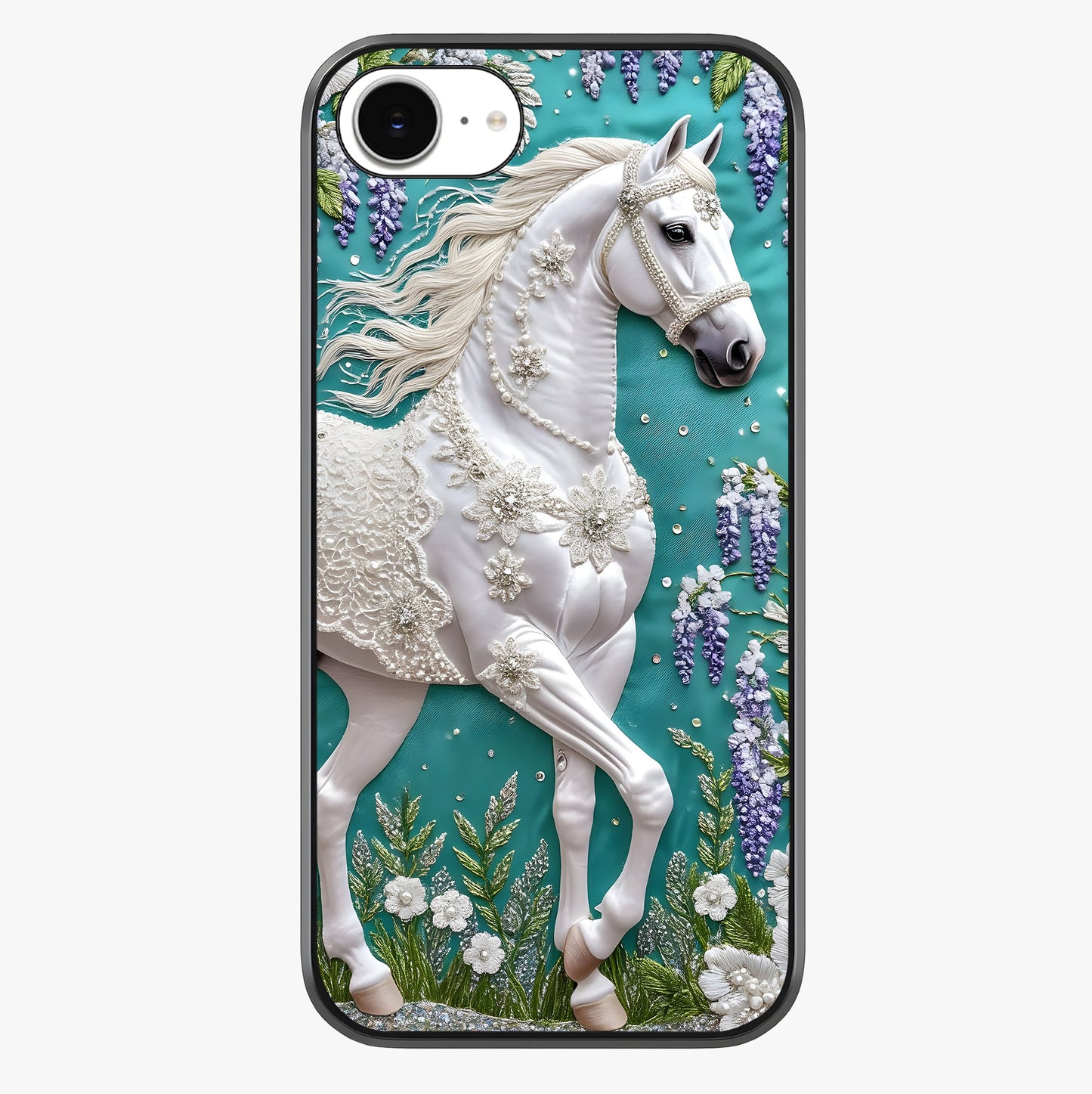 Majestic Floral Stallion Glass Case showing full back design in clean flat view with glossy glass finish.