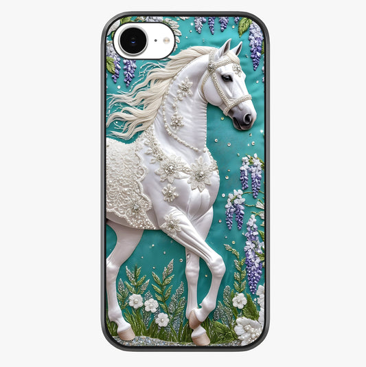 Majestic Floral Stallion Glass Case showing full back design in clean flat view with glossy glass finish.