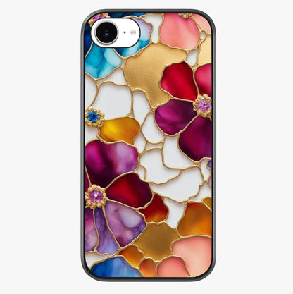 Marble Flower Pattern Glass Case showing full back design in clean flat view with glossy glass finish.