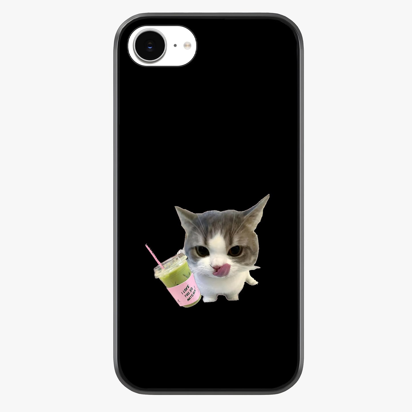 Matcha Cat Style Glass Case showing full back design in clean flat view with glossy glass finish.