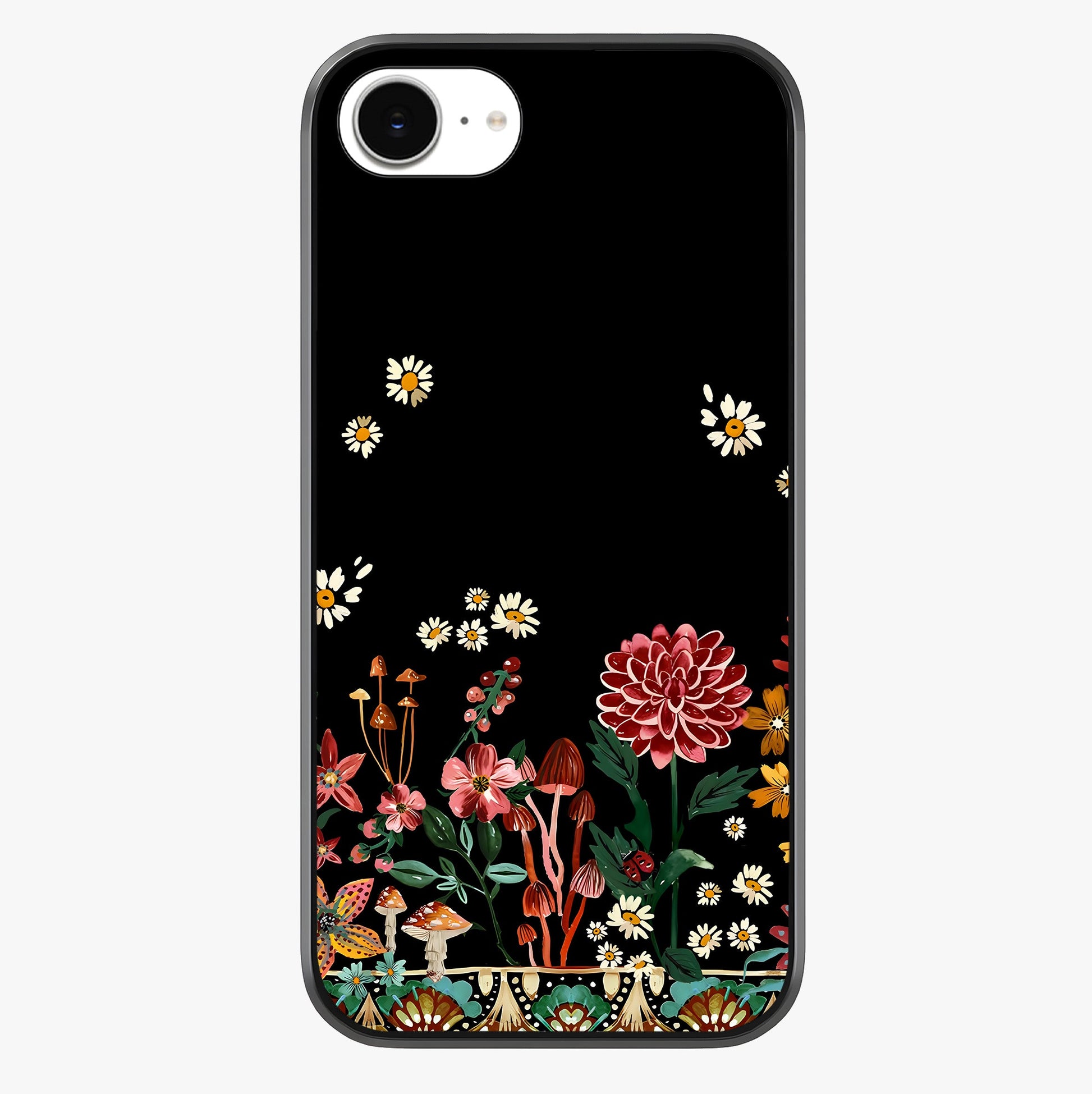 Midnight Bloom Pattern Glass Case showing full back design in clean flat view with glossy glass finish.