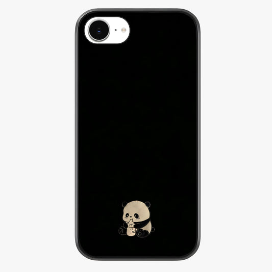 Midnight Panda Love Glass Case showing full back design in clean flat view with glossy glass finish.