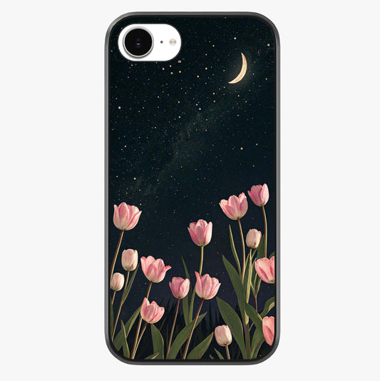 Midnight Tulip Whispers Vibe Glass Case showing full back design in clean flat view with glossy glass finish.