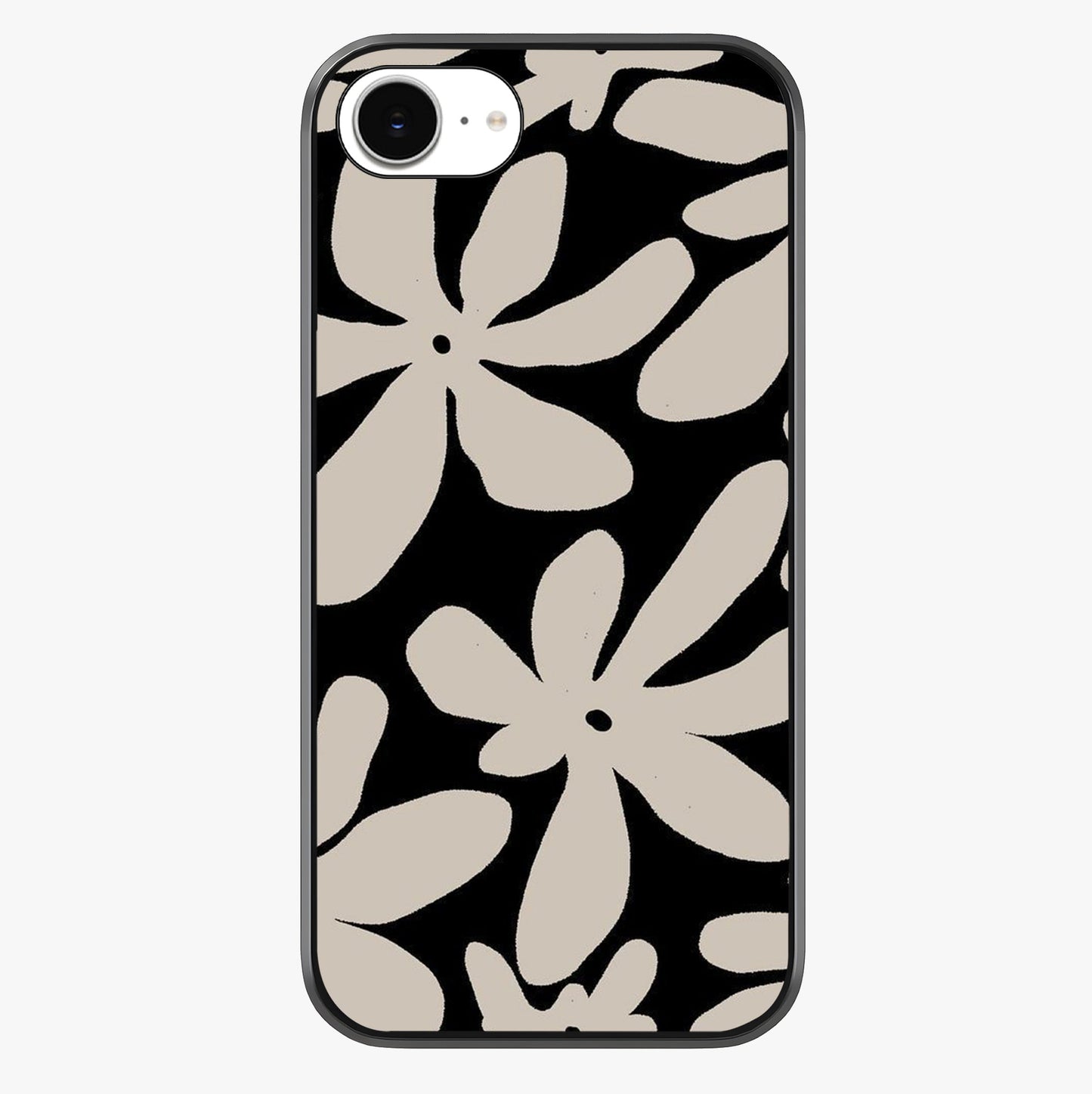 Monochrome Petal Dance Glass Case showing full back design in clean flat view with glossy glass finish.