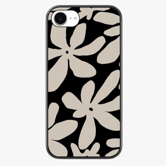 Monochrome Petal Dance Glass Case showing full back design in clean flat view with glossy glass finish.