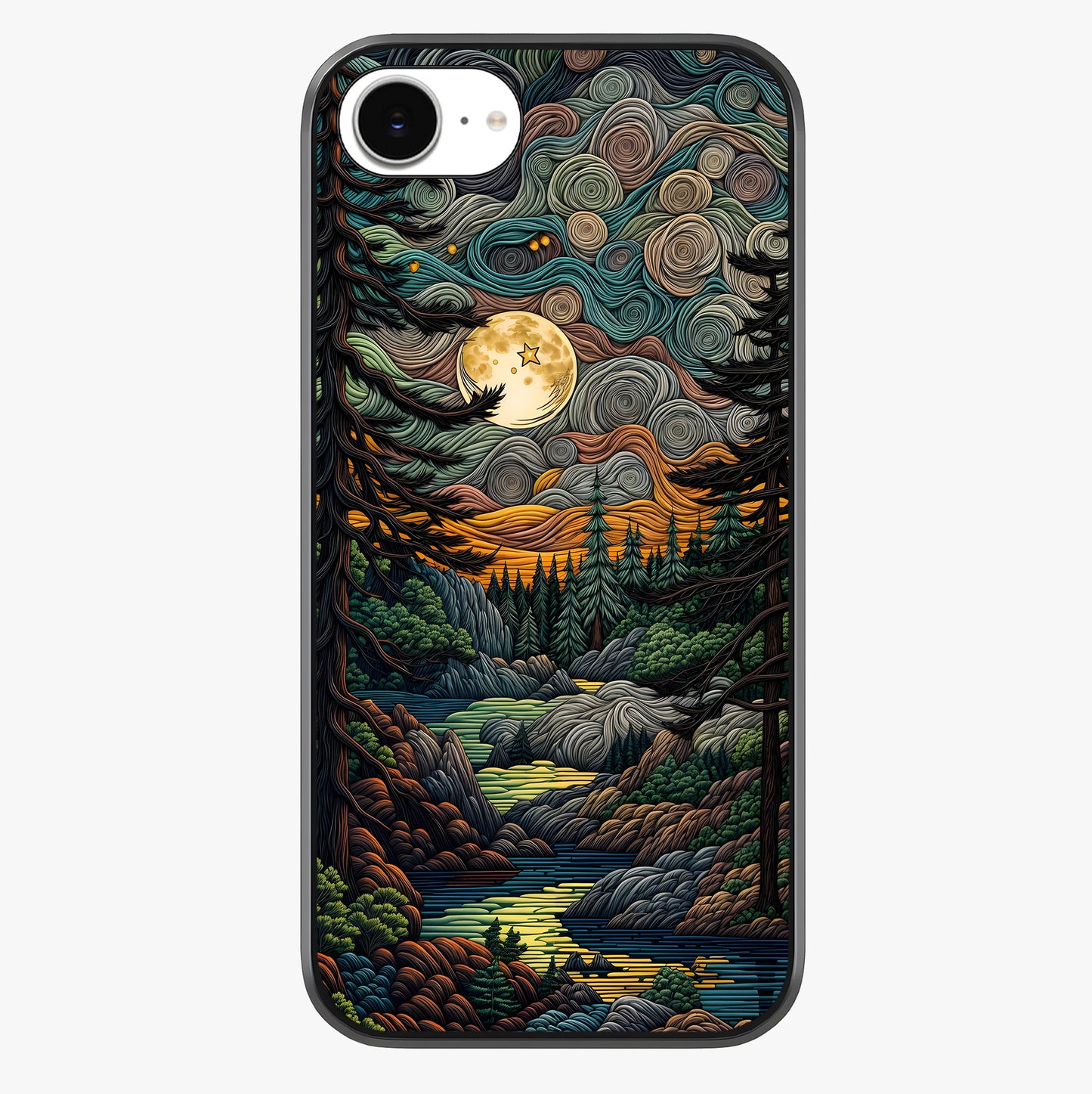 Moonlight Forest Dream Glass Case showing full back design in clean flat view with glossy glass finish.