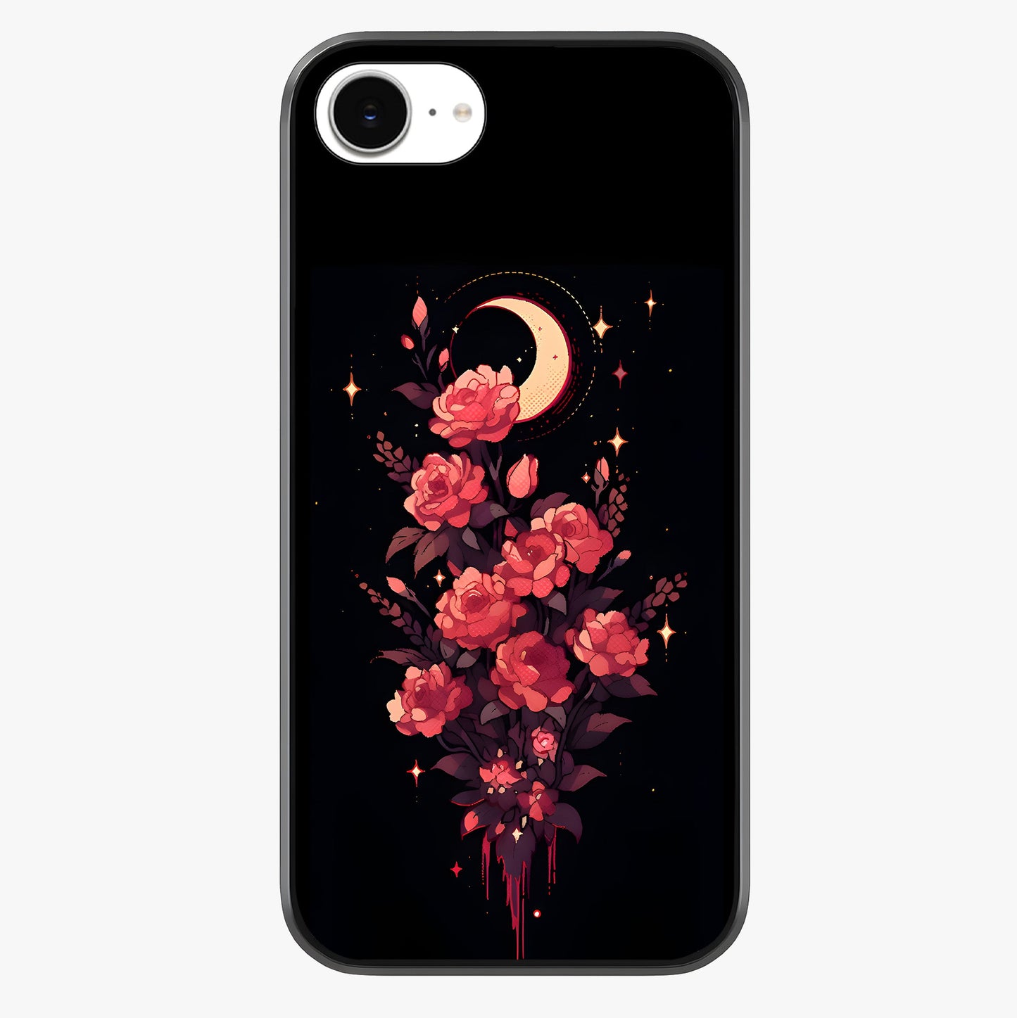 Moonlit Floral Elegance Glass Case showing full back design in clean flat view with glossy glass finish.