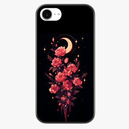 Moonlit Floral Elegance Glass Case showing full back design in clean flat view with glossy glass finish.