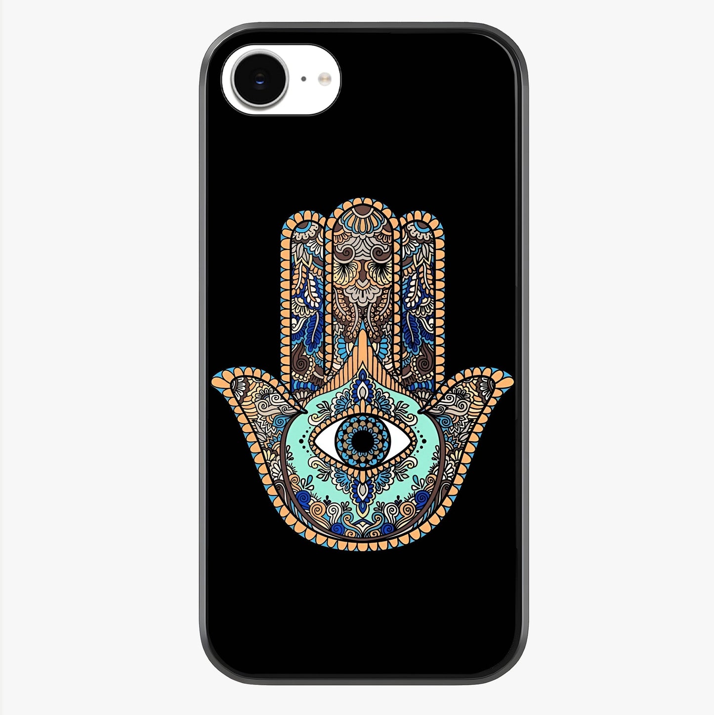 Mystic Hamsa Eye Glass Case showing full back design in clean flat view with glossy glass finish.