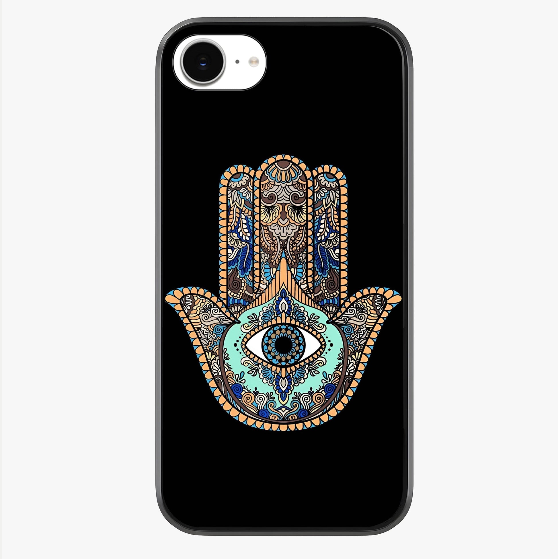Mystic Hamsa Eye Glass Case showing full back design in clean flat view with glossy glass finish.
