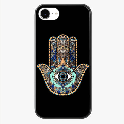 Mystic Hamsa Eye Glass Case showing full back design in clean flat view with glossy glass finish.