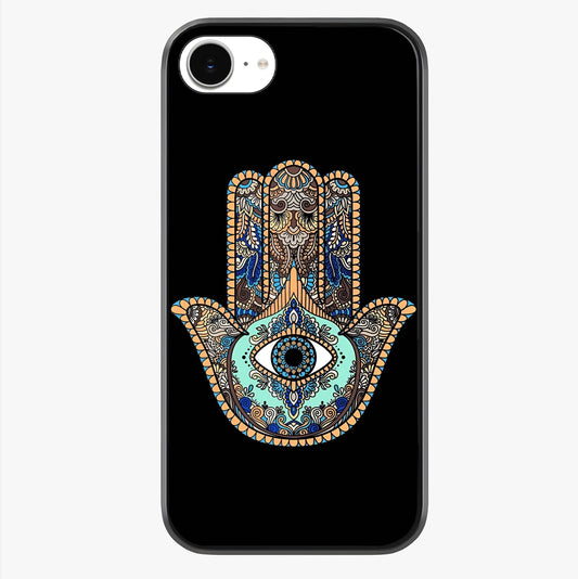 Mystic Hamsa Eye Glass Case showing full back design in clean flat view with glossy glass finish.