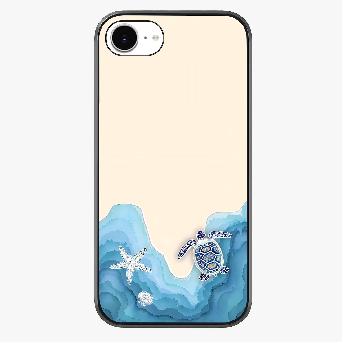 Ocean Drift Turtle Glass Case showing full back design in clean flat view with glossy glass finish.
