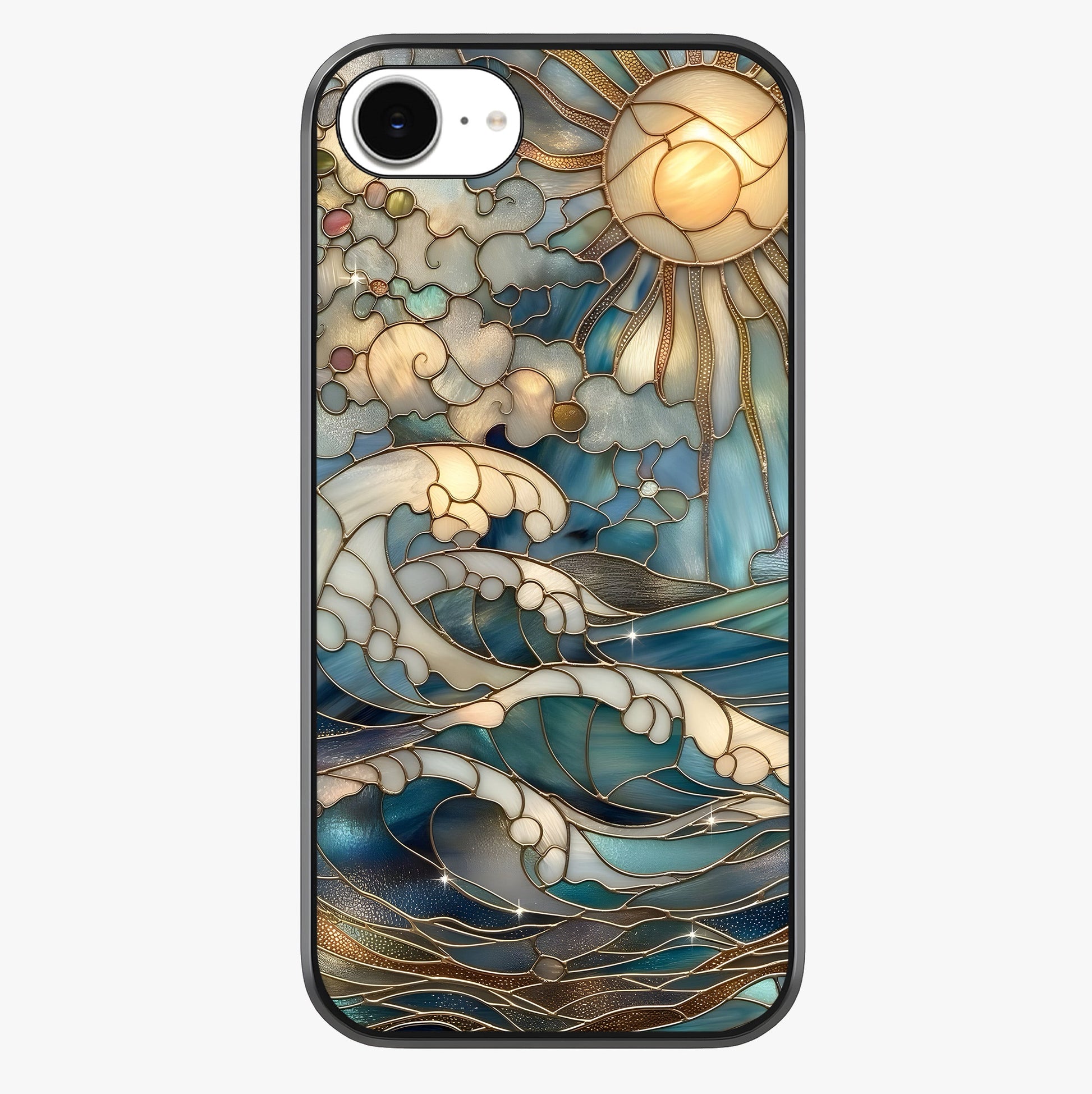 Oceanic Stained Printed Glass Case showing full back design in clean flat view with glossy glass finish.