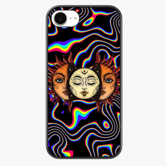 Psychedelic Sun Glass Case showing full back design in clean flat view with glossy glass finish.