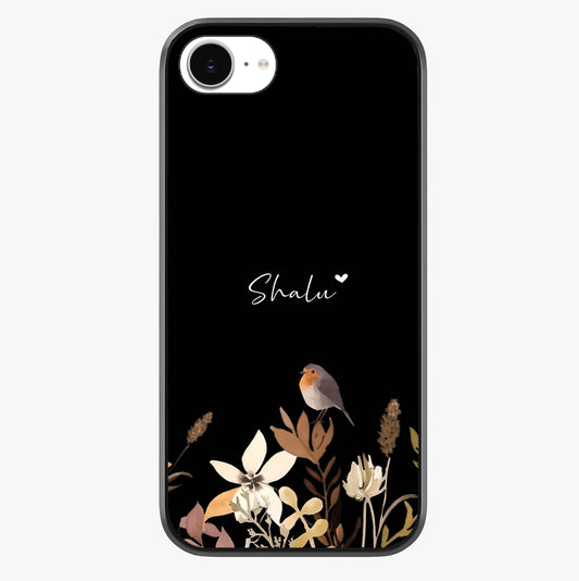 Quiet Garden Tune Custom Name Glass Case showing full back design in clean flat view with glossy glass finish.
