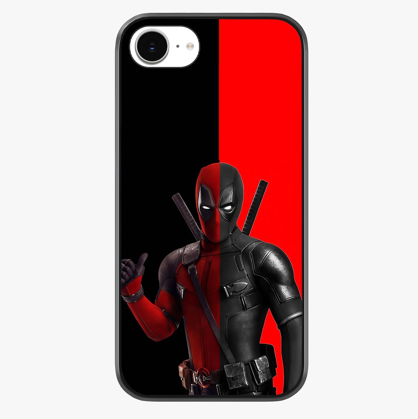 Red & Black Deadpool Theme Glass Case showing full back design in clean flat view with glossy glass finish.