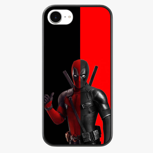 Red & Black Deadpool Theme Glass Case showing full back design in clean flat view with glossy glass finish.