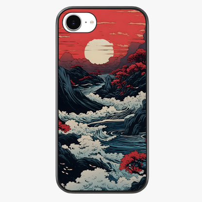 Red Sunset Scenery Glass Case showing full back design in clean flat view with glossy glass finish.
