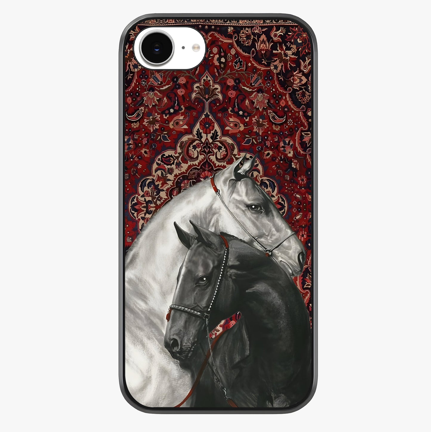 Regal Stallion Tapestry Glass Case showing full back design in clean flat view with glossy glass finish.